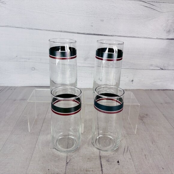 Pfaltgraff JUNIPER Green Mauve Bands Clear Glass Ice Tea Tumbler Glasses Set 4 - Picture 3 of 16